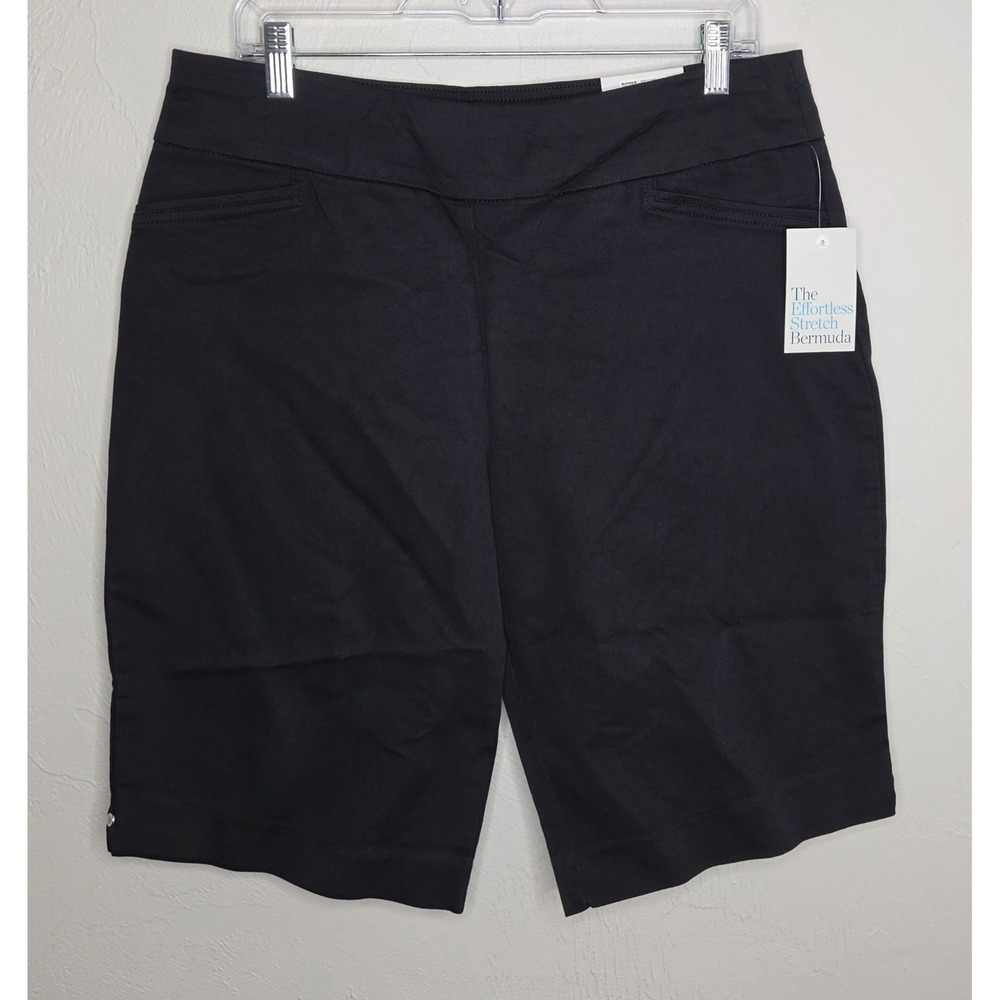NEW Women Size 12 Croft & Barrow Effortless Stretch Pull On Black Bermuda Shorts